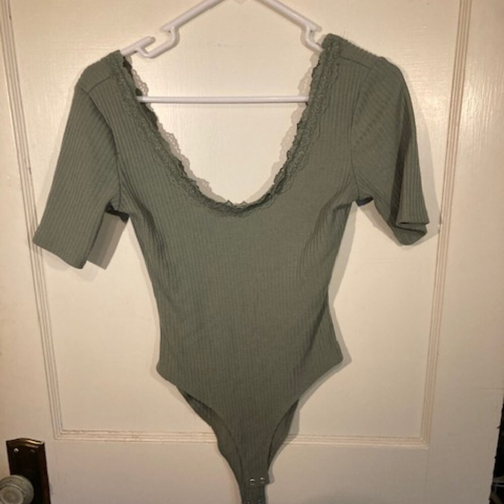 Forever 21 Green Olive Short Sleeve Bodysuit